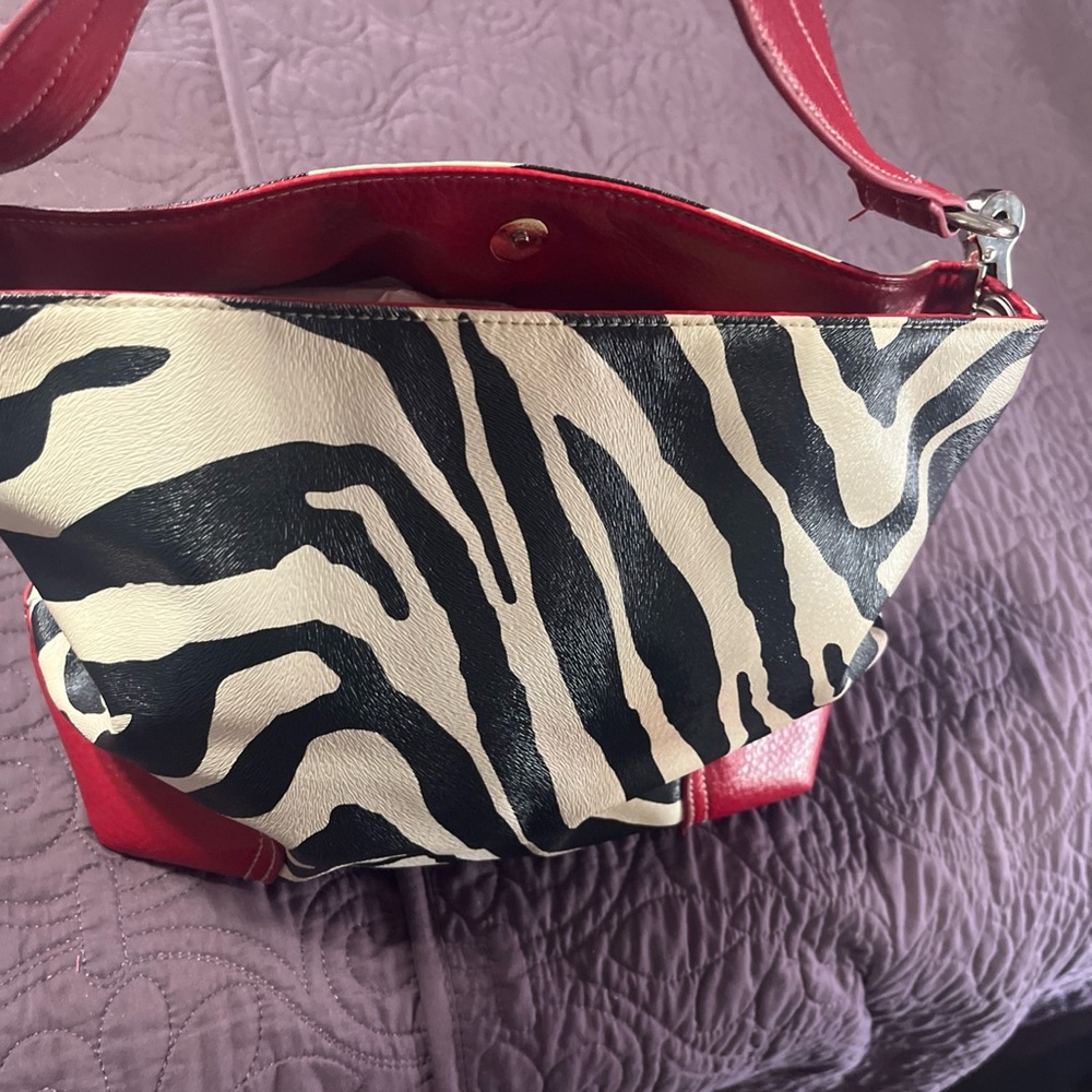 BUENO Zebra Print Black White And Red Faux Bag